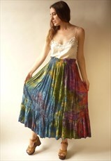 1980's Vintage Indian Hippie Tie Dye & Sequin Maxi Skirt