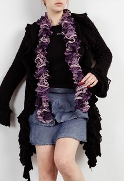 Vintage Y2k Streetwear Crochet Purple Women Scarf