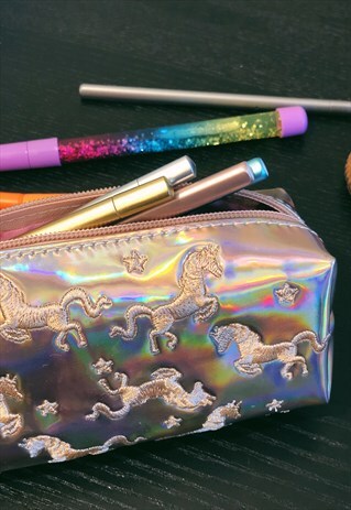HOLOGRAPHIC UNICORN PENCIL CASE COSMETIC CASE - GOLD