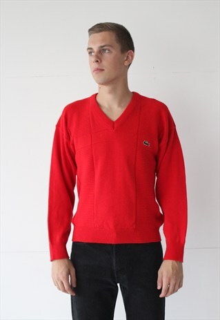 VINTAGE RETRO SUPER WARM RED LACOSTE SWEATER JUMPER