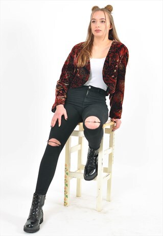 VINTAGE 90'S SHORT VELVET JACKET IN ABSTARCT PRINT