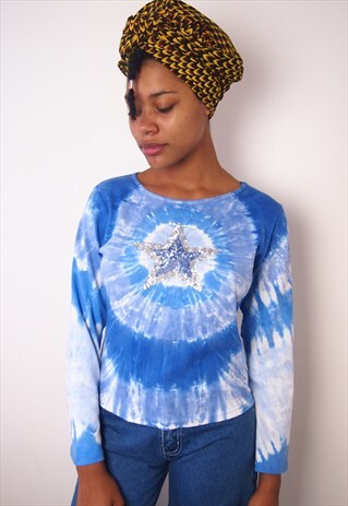 BLUE TIE DYE STAR TOP