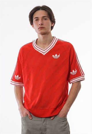 VINTAGE ADIDAS ORIGINALS TOP SHIRT 80S RED SHORT SLEEVE