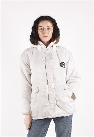 VINTAGE WHITE SPOTTY HOODED PUFFER OUTDOOR JACKET /NN3451