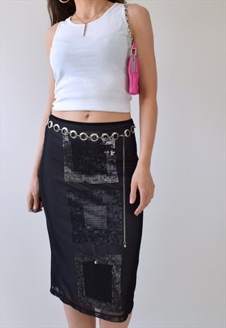 VINTAGE 90S 80S SILVER METAL O RING HOOP CIRCLE CHAIN BELT