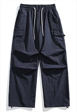 Parachute joggers black cargo pocket pants skater trousers