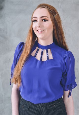 VINTAGE CHIFFON JEWEL NECK EVENING TOP IN PURPLE 90S