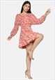 IS.U RED FLORAL BALLOON SLEEVE RELAXED FIT