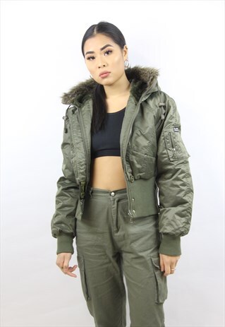VINTAGE WOOLRICH KHAKI FUR-HOODED JACKET
