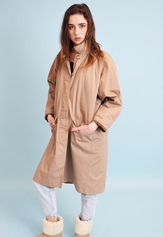 90'S RETRO OVERSIZED MINIMALIST KHAKI BROWN TRENCH COAT