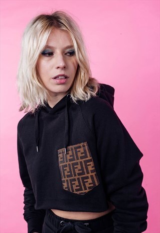 UP-CYCLED FENDI POCKET CROPPED HOODIE