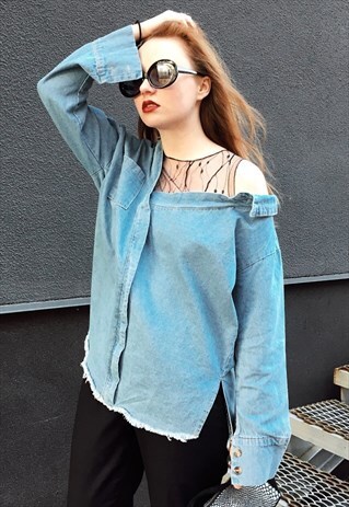 DENIM SHIRT WITH MESH INSERT