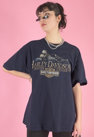 VINTAGE HARLEY-DAVIDSON T-SHIRT IN NAVY WITH GRAPHIC PRINT