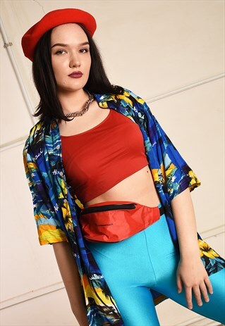 90'S RETRO HAWAII PRINT FESTIVAL BLOUSE SHIRT TOP