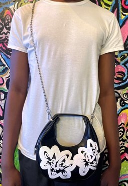 Faux Leather Chain Bag with Abstract Print