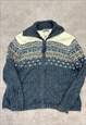 VINTAGE KNITTED CARDIGAN ABSTRACT PATTERNED ZIP UP SWEATER