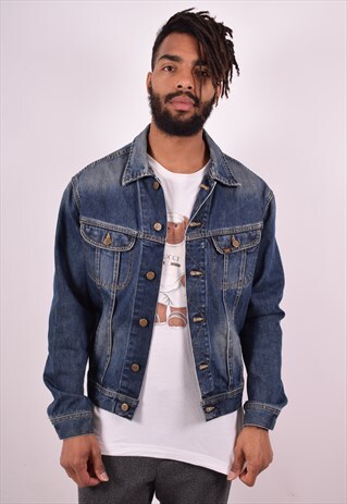 LEE MENS VINTAGE DENIM JACKET LARGE BLUE 90S
