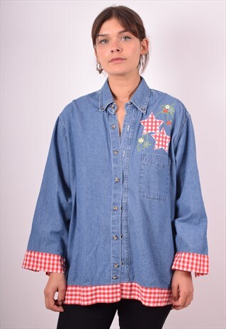 WOMENS VINTAGE DENIM SHIRT MEDIUM BLUE 90S