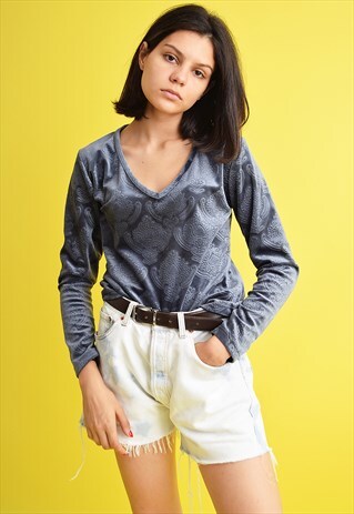 LOVELY 90'S RETRO BOHO STYLE ABSTRACT PATTERN VELVET BLOUSE