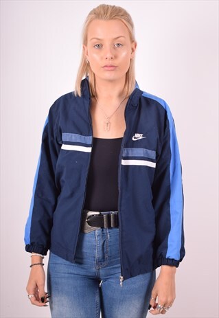 NIKE WOMENS VINTAGE TRACKSUIT TOP JACKET LARGE NAVY BLUE 90S
