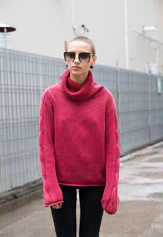 PINK SALMON TURTLENECK KNITTED PULLOVER