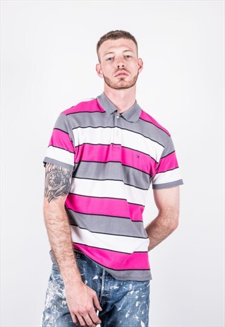 VINTAGE 1990S PINK AND GREY TOMMY HILFIGER POLO SHIRT
