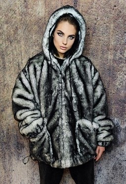 Luxury faux fur jacket detachable fluffy fleece bomber grey