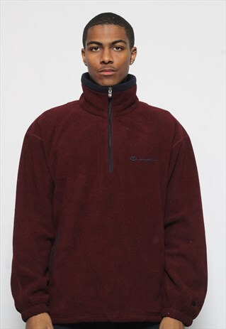 VINTAGE CHAMPION LOGO 1/4 ZIP FLEECE RED MAROON