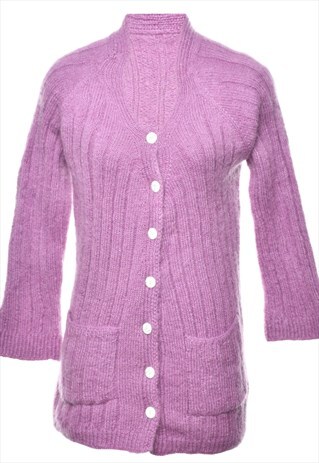 VINTAGE BEYOND RETRO BUTTON-THROUGH PURPLE KNIT CARDIGAN - S