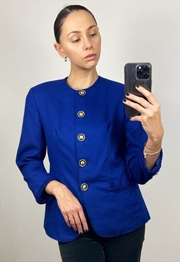 Blue Elegant Blazer, Women's Wool Jacket