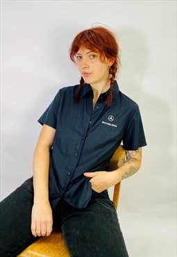 Vintage Size S Mercedes Embroidered Shirt in Black