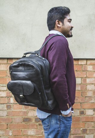 TEXTURED LEATHER OFFICE BACKPACK (BLACK)