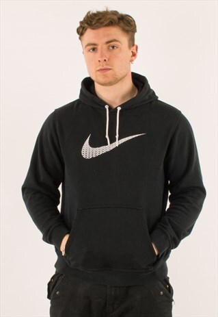 VINTAGE BLACK NIKE SWOOSH HOODIE PULLOVER LARGE