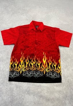 Y2K Flame Shirt Grunge Graphic Short Sleeve Shirt