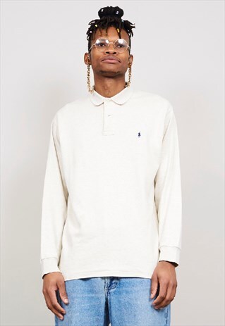 VINTAGE 90'S RALPH LAUREN OVERSIZED BEIGE POLO SWEATER