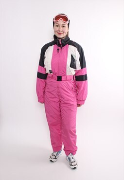 90s one piece ski suit, vintage women pink jumpsuit