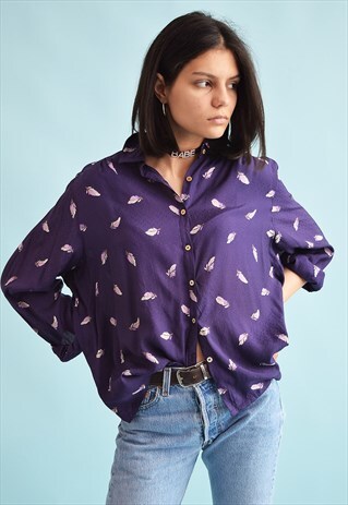 90'S RETRO FESTIVAL FEATHER PRINT OVERSIZED SHIRT TOP