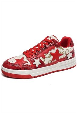 Star patch sneakers chunky sole trainers skater shoes in red
