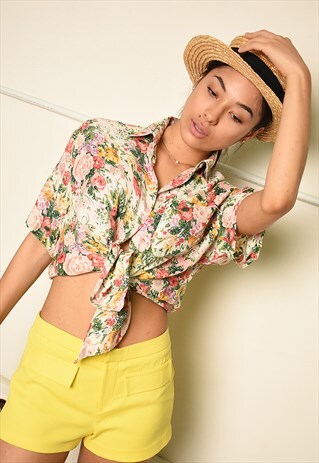 VINTAGE 90S PARIS CHIC BLOUSE SHIRT TOP WITH FLORAL PRINT