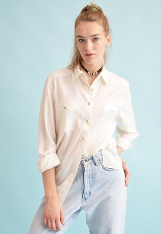 80'S RETRO NEUTRAL CREAMY OVERSIZED MOMS SHIRT TOP