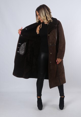 SHEEPSKIN SUEDE SHEARLING COAT LEATHER JACKET UK 12 (BJ6G)