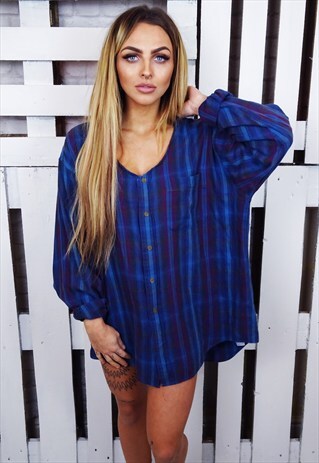 VINTAGE REWORKED DEEP V PLAID BLOUSE