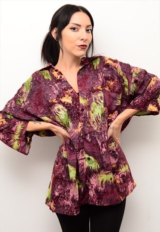 VINTAGE 90'S ABSTRACT RETRO CRAZY PATTERNED OVERSIZED SHIRT