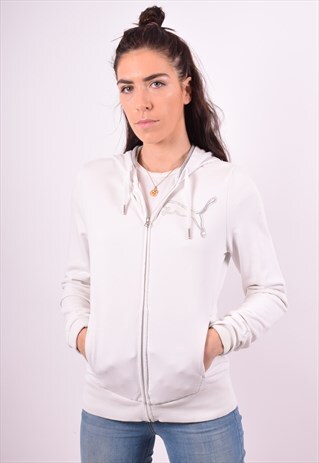 PUMA WOMENS VINTAGE HOODIE JACKET MEDIUM WHITE 90'S