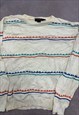 VINTAGE KNITTED JUMPER ABSTRACT PATTERNED GRANDAD SWEATER