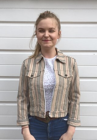 WOMENS BURBERRY JACKET DENIM NOVA CHECK NOVA STRIPE ZIPPER
