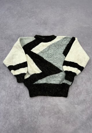 VINTAGE KNITTED JUMPER ABSTRACT PATTERNED CHUNKY KNIT