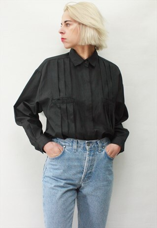 VINTAGE 90' AMAZING GREY ELEGANT LONG PLEATED SHIRT