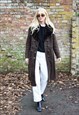REVIVAL SUEDE COAT 1970S VINTAGE LONG FAUX FUR LINED BROWN