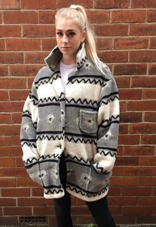 VINTAGE OVERSIZED FLEECE JACKET AZTEC NAVAJO XL WINTER COAT